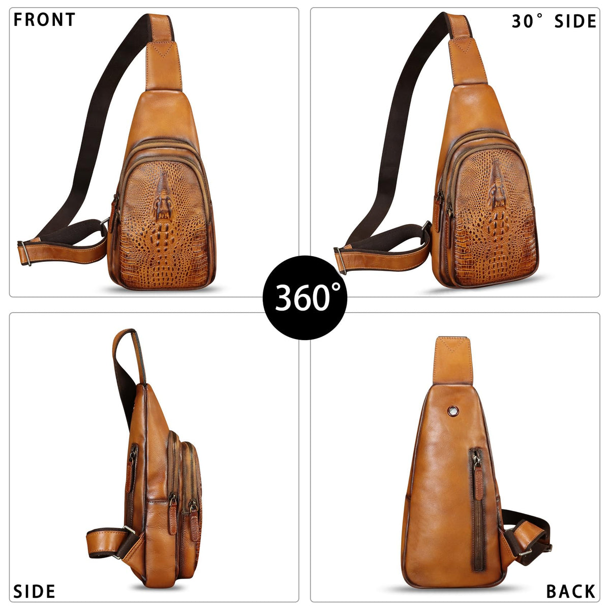 FEIGITOR Genuine Leather Sling Bag Retro Crossbody Sling Backpack Handmade Chest Purse Daypack Cycling Fanny Packs (Brown)