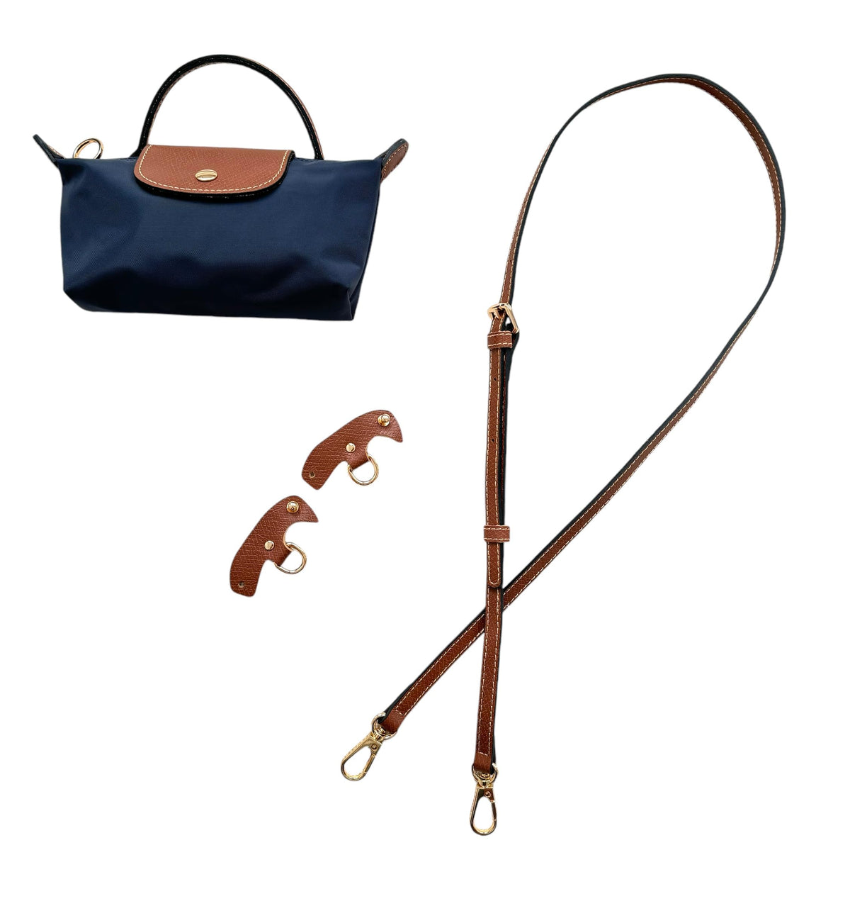 Mini Crossbody Bag | Genuine Leather Trimming | Snap & Zipper Closure | Fashionable | Water resistant | Phone Pouch | Lightweight | Cosmetic Bag | Adjustable Strap Included (Navy Blue)