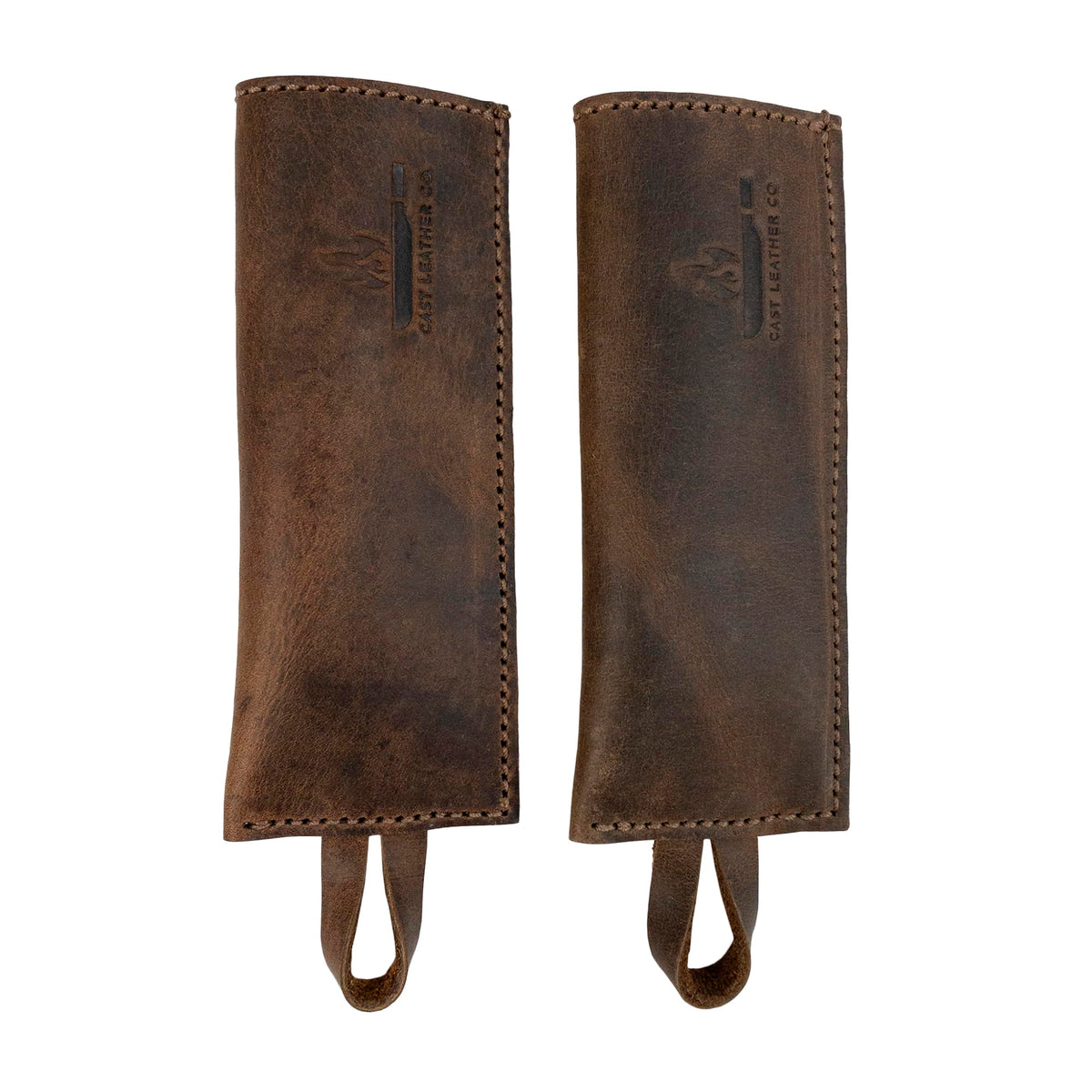 Cast Leather Co., Set of 2 Rectangular Pan Handle Covers, Sleeve for Metal Skillet Grip, Kitchen Accessories, Full Grain Leather, Handmade, Bourbon Brown
