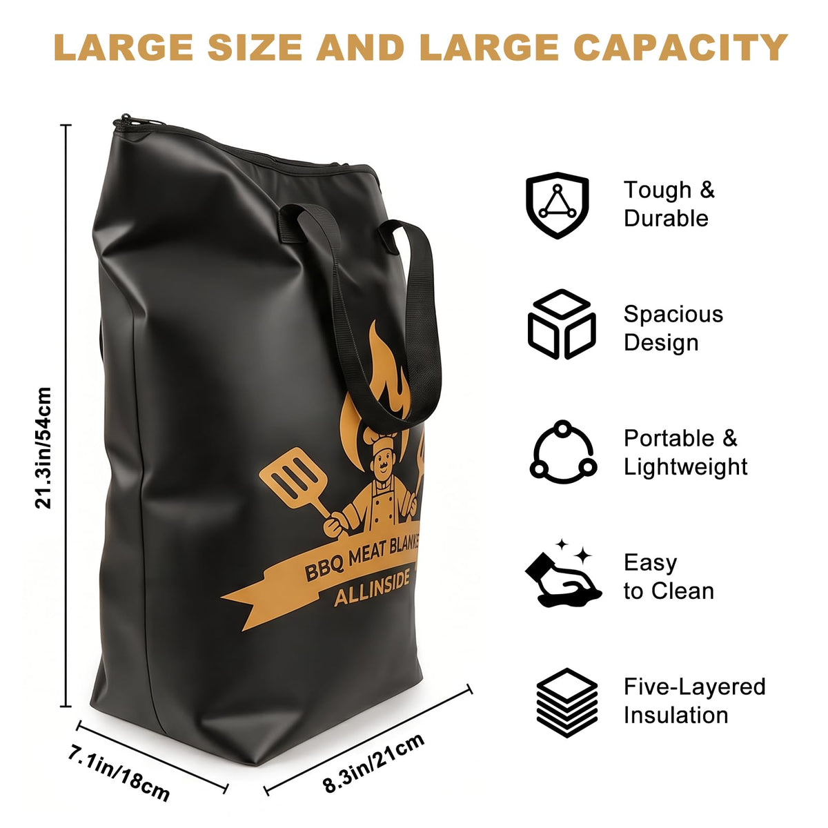 Allinside BBQ Blanket for Resting Meat - Extra Large Insulated Meat Resting Bag with Meat Shredder Claw, Grill Tongs, Butcher Paper, Greeting Card & Lanyard | Professional Grilling Kit for Smoker
