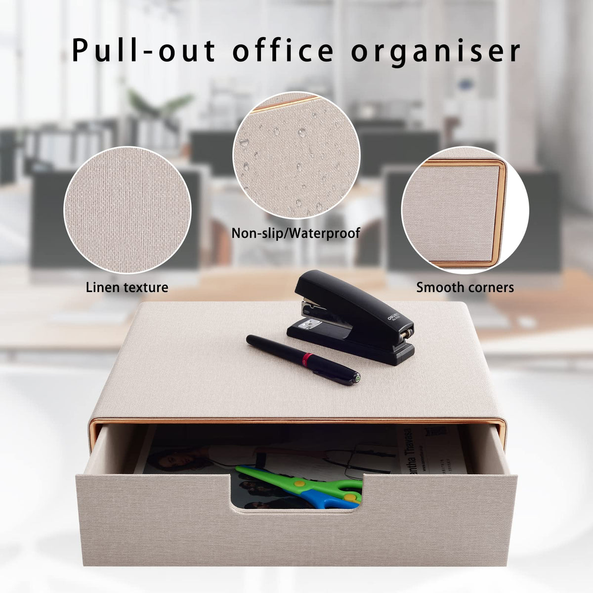 XNONE PU Leather Stackable Organizer Drawer,Executive Office Supplies Desktop Filing A4 File Cabinet/Holder for Jewelry/Bill/Paper/Documents/Makeup Home Decor Stationery Storage Box,Beige