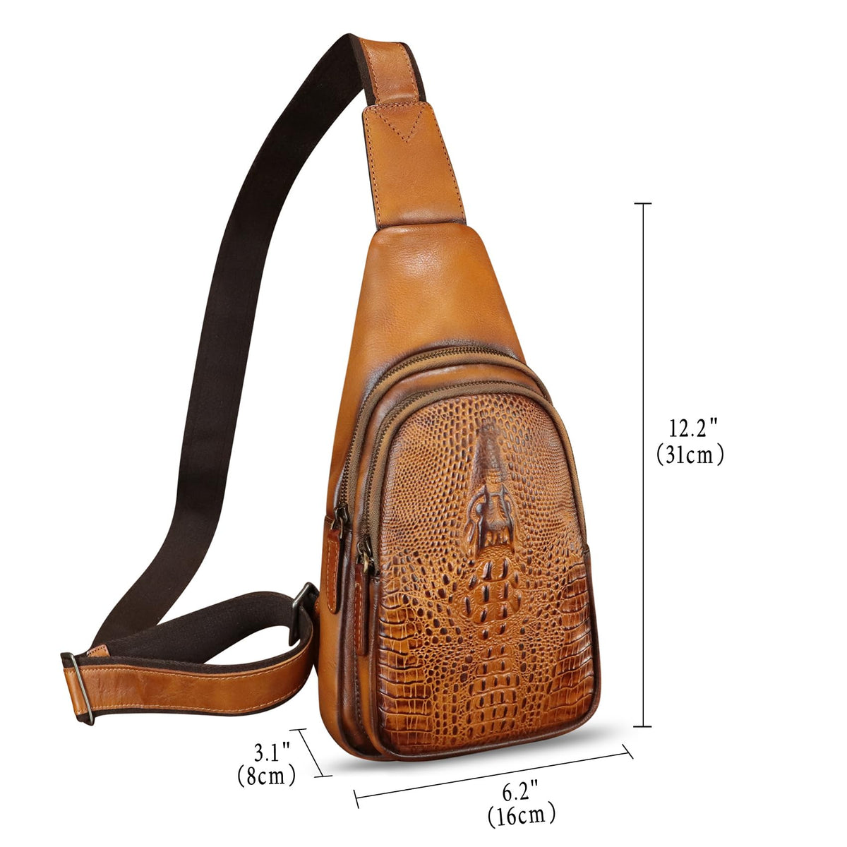 FEIGITOR Genuine Leather Sling Bag Retro Crossbody Sling Backpack Handmade Chest Purse Daypack Cycling Fanny Packs (Brown)