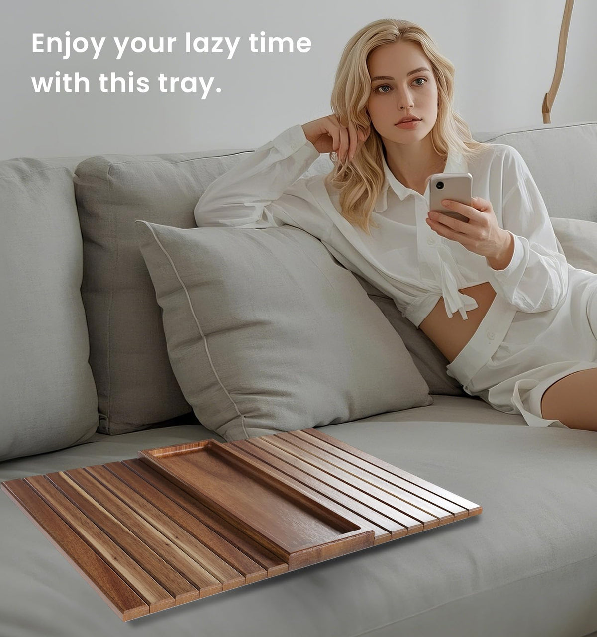 Danfoxer Sofa Arm Tray,Acacia Wood Folding Couch Arm Tray,Sofa Armrest Trays with Anti-Slip Pad for Drinks,Snacks,Phone,Remote Control