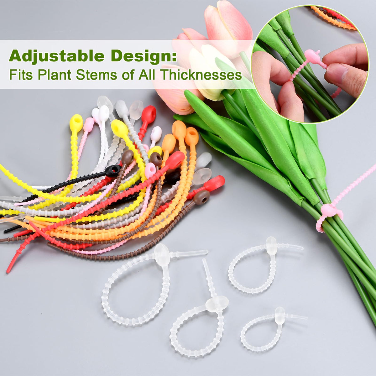 M METERXITY 48-Pack Adjustable Plant Ties, 4.7/5.9/6.7/8.2 Inch Silicone Flexible Multi-Function Garden Twist Tie for Crafts/Gift Wrapping/Gardening Plants, Reusable Support Twine [Black]