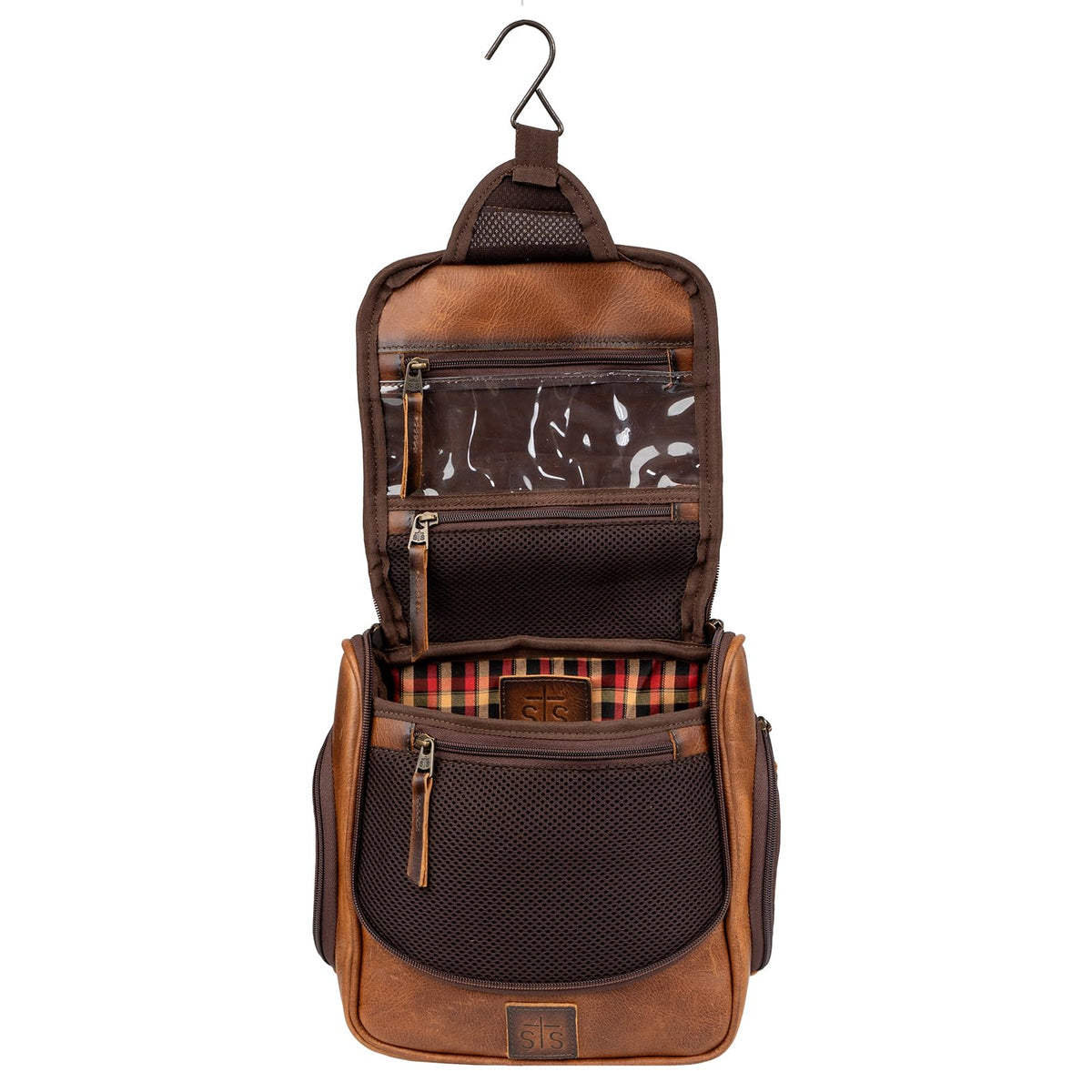 STS Ranchwear Men's Tucson Hanging Shave Kit, Multi-Pocket Genuine Leather Travel Toiletry Dopp Kit Organizer Bag, STS30310