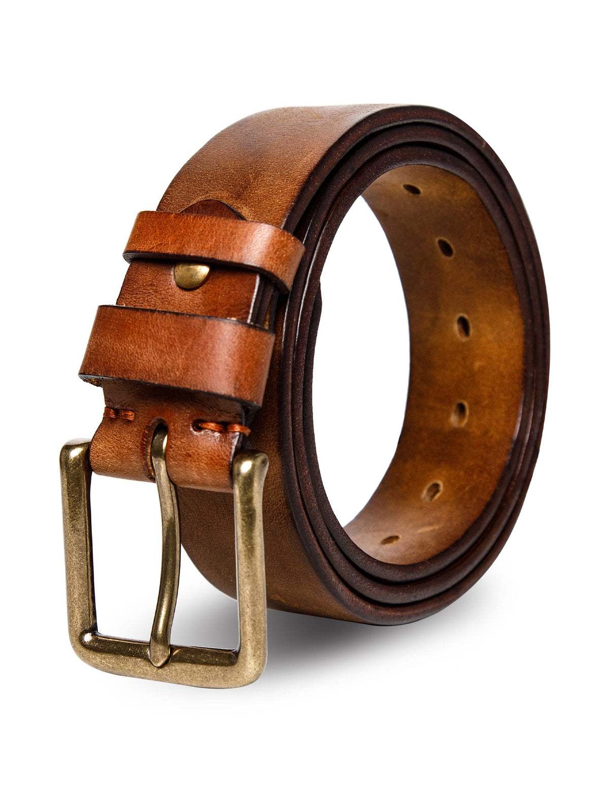 wolksprong Thicken Full Grain Leather Mens Belt Heavy Duty Work Belt High Hardness Buckle Packed In Gift Box (Brown, 40(Fit Pants Size 38))
