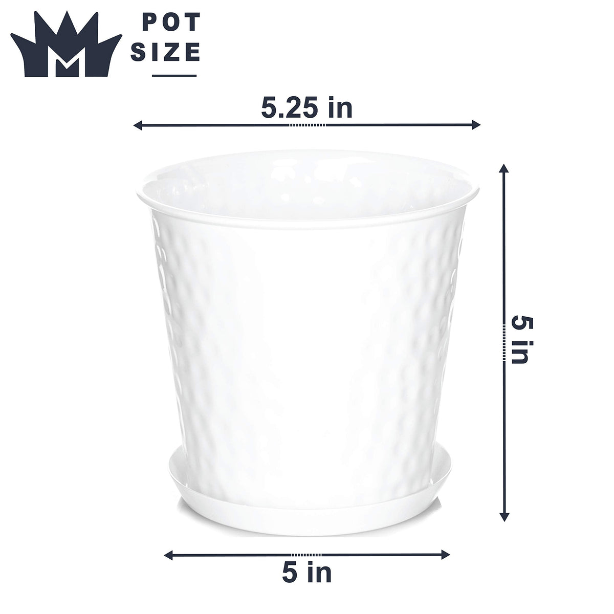 Monarch Abode 20010 Indoor Plants (Set of 3) Hand Hammered Flower Succulent Pots Planter with Drainage Hole, Classic White