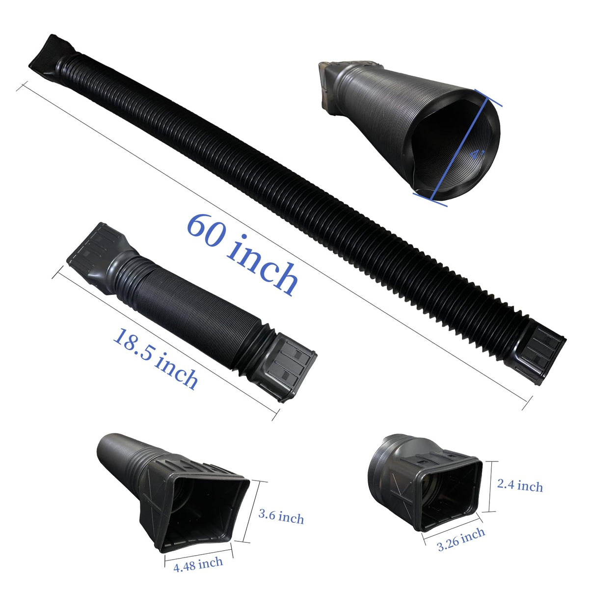 3 pack Flexible Rain Gutter Downspout Extensions,Drain Downspout Extender,Gutter Extension Flexible,Down Spout Drain Extension Pipes,Extendable from 21 to 60 Inches (3pcs black)