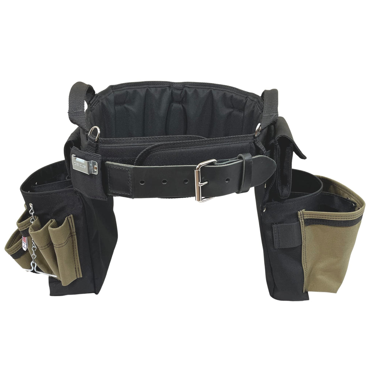 BOULDER BAG Ultimate Electrician's MAX Combo with Comfort Back Support Tool Belt, Leather Belt Buckle, Heavy Duty Work Belt, Tan, (Large 33-36 Inch Waist), Made in USA