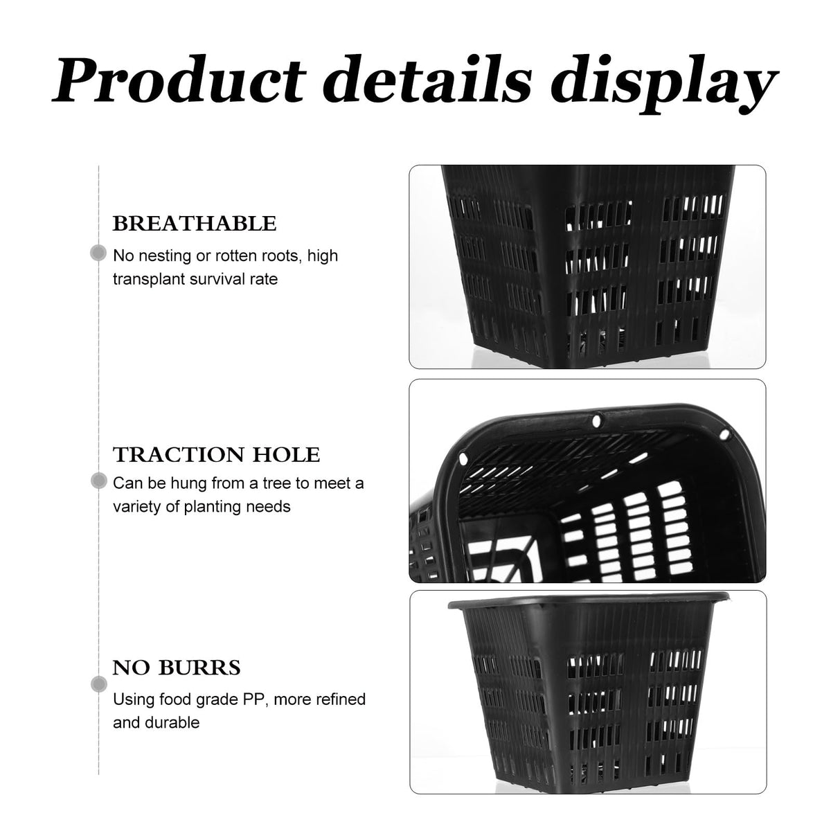 Cabilock 10-Pack 5.5 Inch Square Root-Control Pots – Thickened Plastic Slotted Net Pots for Hydroponics, Air-Pruning Nursery Holder for Orchids, Monsteras & Aroids (Black)