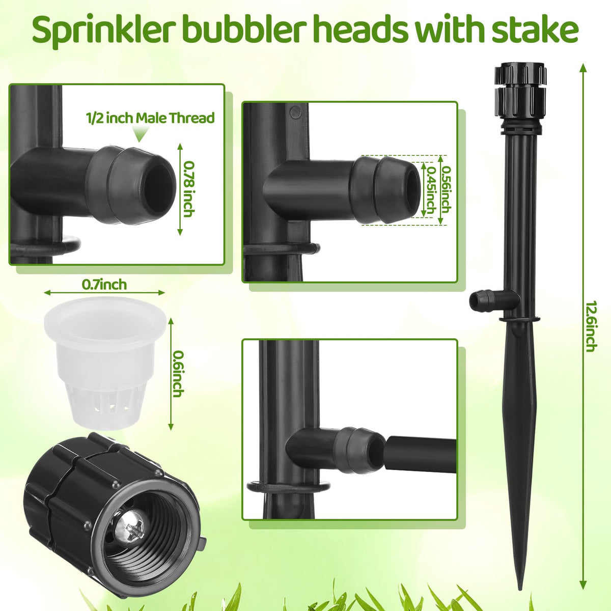 Geelin 12 Set 360° Sprinkler Heads with 11.8 Inch Stake Adjustable Flow Irrigation Spray Emitters for 1/2 Inch Irrigation Tubing for Tree, Shrubs, Garden Watering System(Style 1)