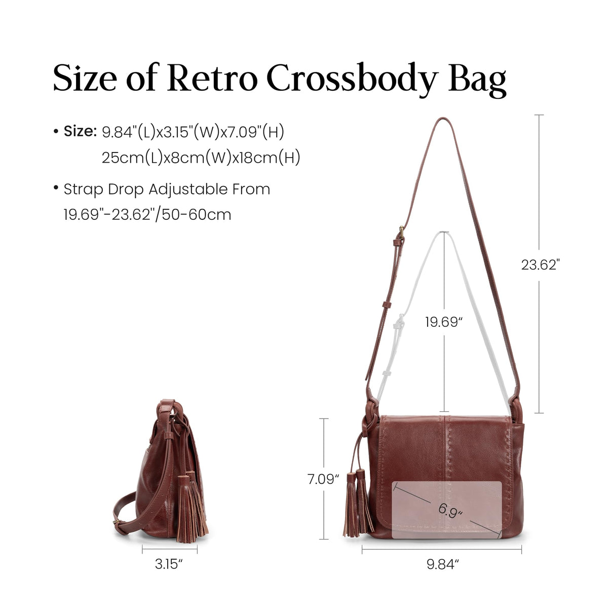 befen Genuine Leather Purses for Women Medium Brown Vintage Purse RFID Crossbody Bag for Travel Soft Real Leather Crossbody Bags Trendy Women's Shoulder Handbags with Adjustable Strap
