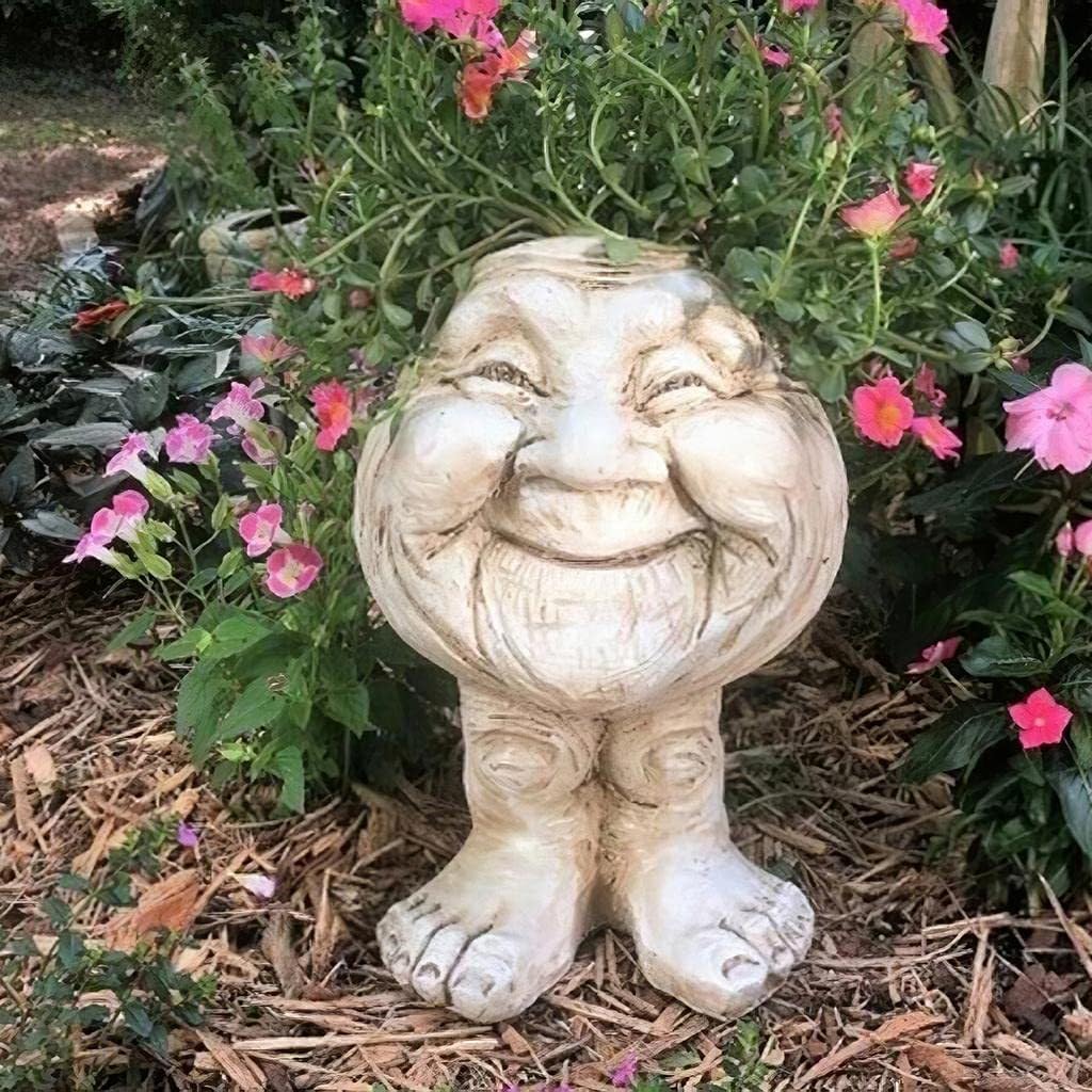 Sheremart Whimsical Face Planter - 6inch Funny Wizard Head Sculpted Pot (Antique White Resin), Unique Succulent Planter for Indoor/Outdoor Garden Decor (6#)