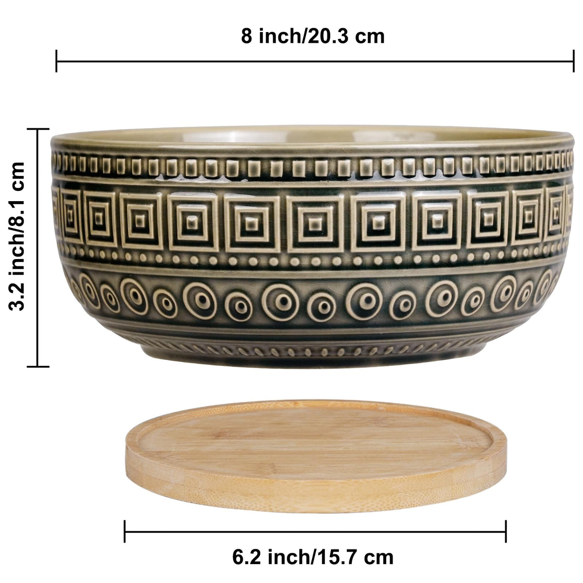 G EPGardening 8 Inch Ceramic Succulent Planter Pots Round Shallow Bonsai Planter Pot for Indoor Plants with Drainage and Bamboo Saucer Gray