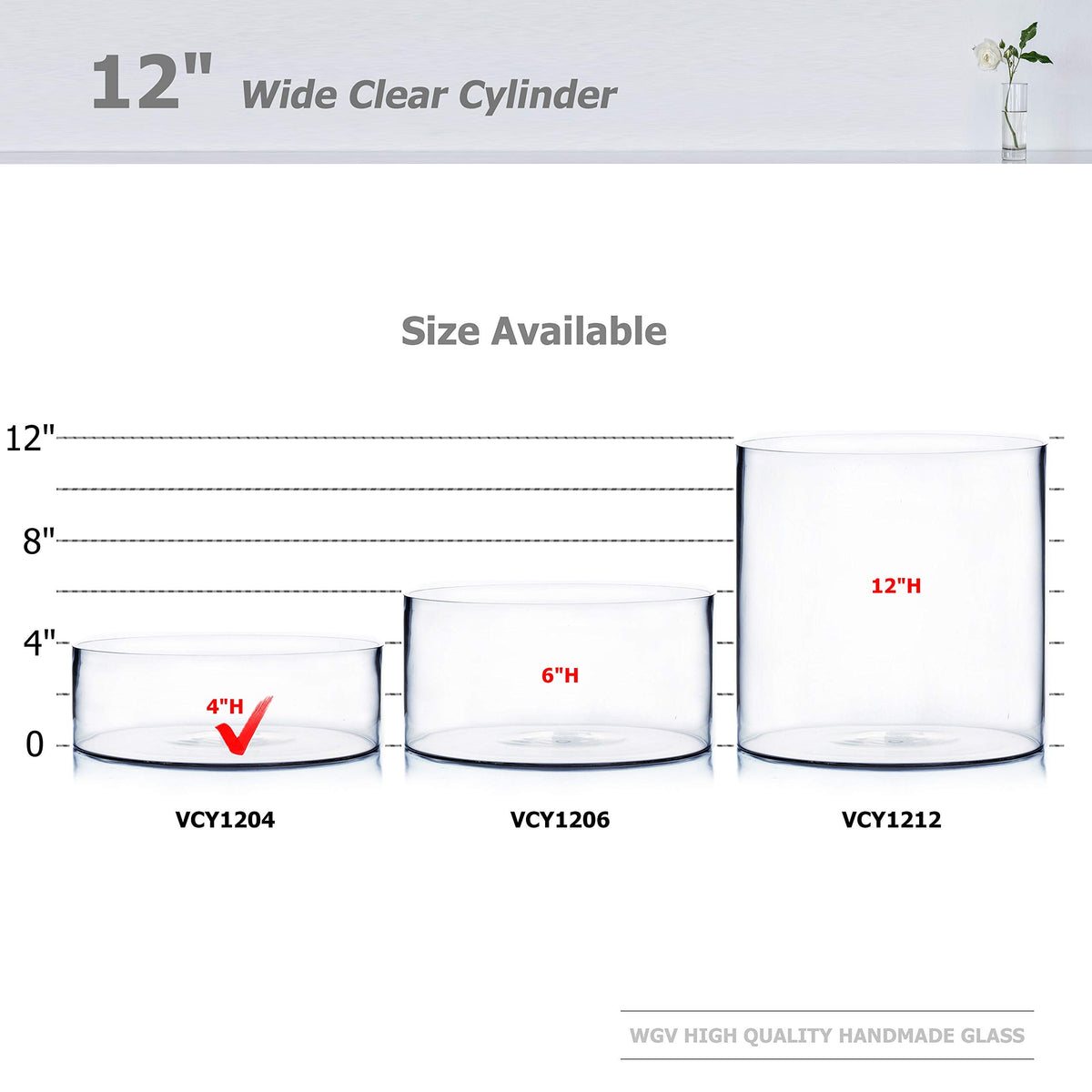 WGV Cylinder Vase, Open Width 12", Height 4", Clear Flat Pan Style Container, Planter Terrarium, Floral Centerpiece for Wedding Party Event, Home Office Decor, 1 Piece