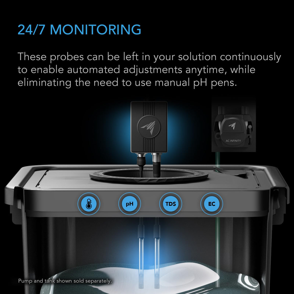 AC Infinity Hydro Sensor, Environmental Sensor for Controller AI+, Manage pH, EC, TDS and Water Temp for Grow Tents, Unlock Automations for Equipment Programming in Hydroponics, Aquariums, and Pools