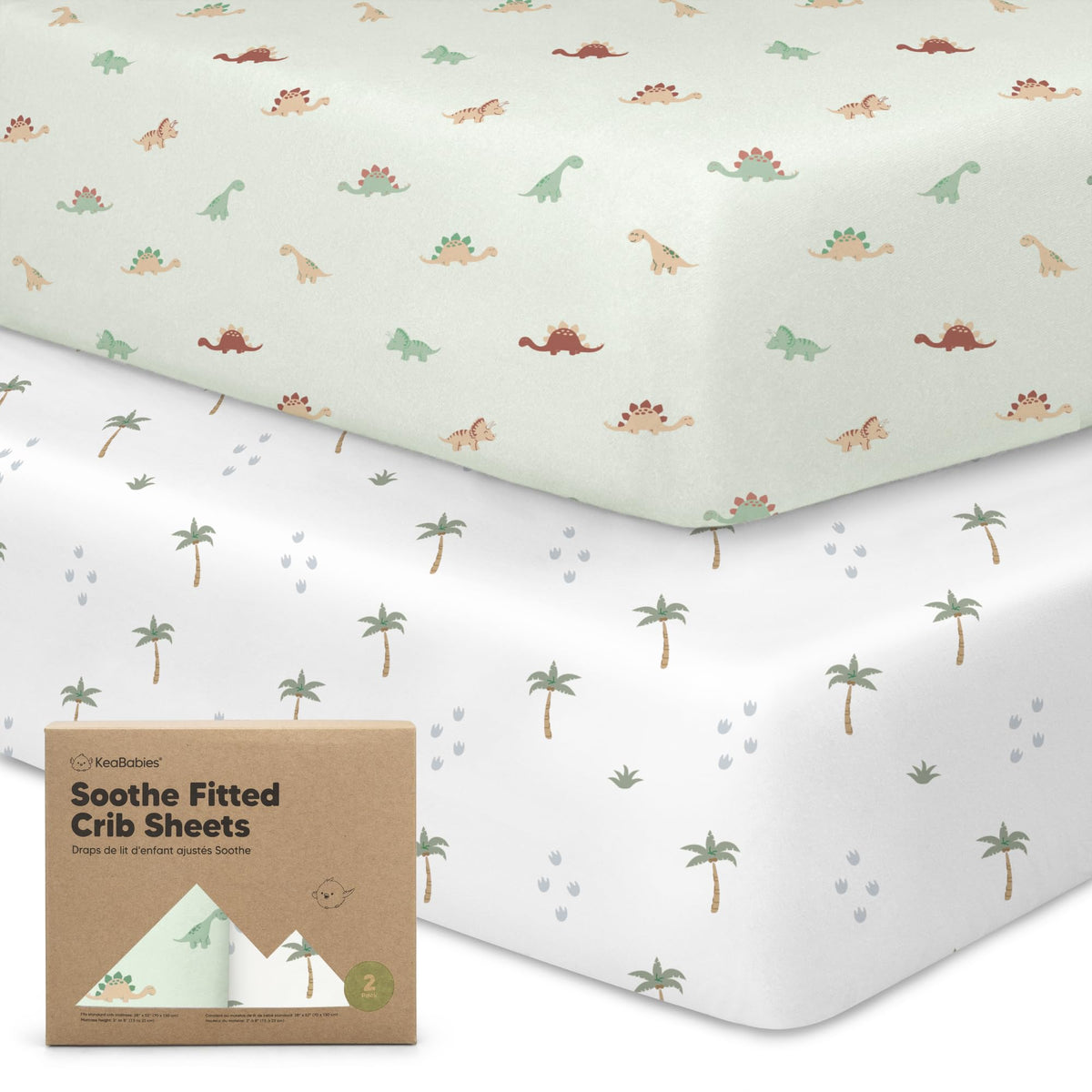 KeaBabies 2-Pack Organic Cotton Crib Sheets for Boys, Girls - 52x28 Fitted Crib Mattress Sheet Neutral, Breathable Cover for Baby Bed Set, Toddler Mattress, Soft & Cute Prints (Roarsome)