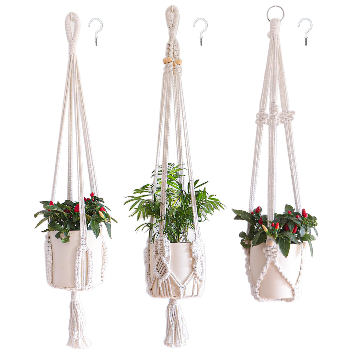 TENEWEE 3 Pack Macrame Plant Hangers Handmade Woven Boho Hanging Planters for Indoor Plants Window Balcony Home Decor
