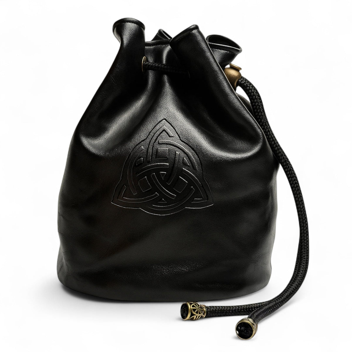 Luck Lab Dice Bag for DnD – Large Velvet-Lined PU Leather Dice Pouch w/ 4 Pockets, Embossed Design & Antique Gold Accents – Durable Dice Organizer for Tabletop RPGs & Game Accessories (Black)