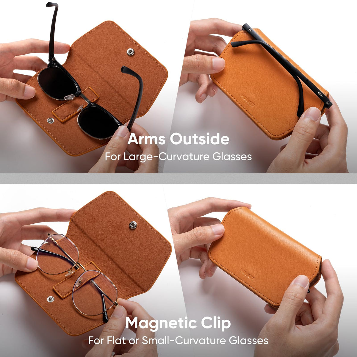 VULKIT Leather Glasses Case, Ultra Slim Sunglasses Case, Two Fixed Modes, Fits Most Eyeglasses & Sun Glasses, Minimalist Slim Design for Men & Women, Tangerine Twist