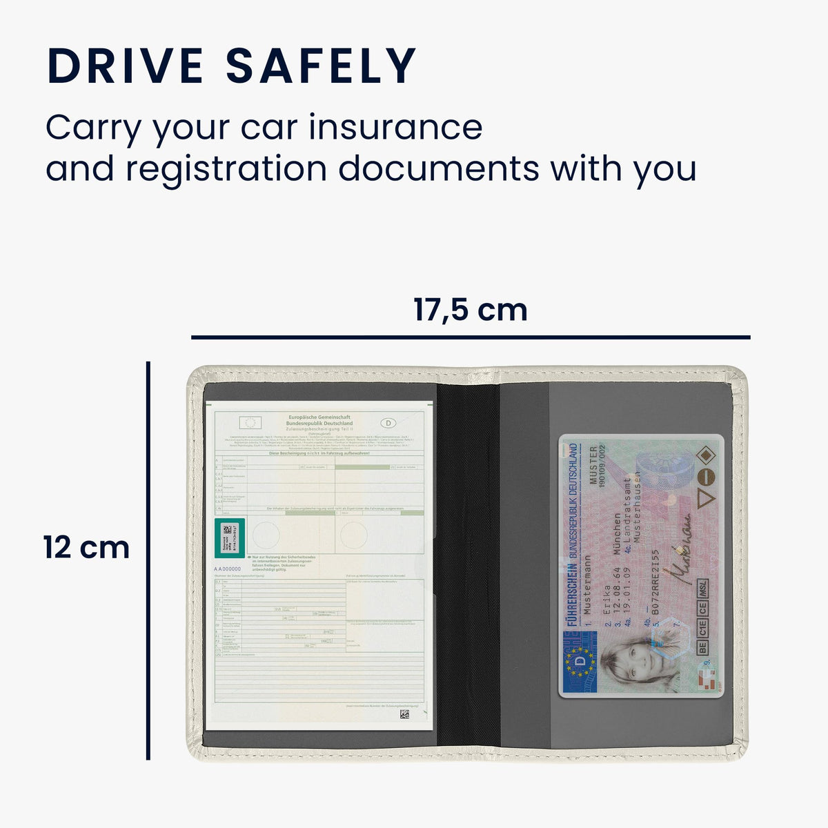 kwmobile Registration and Insurance Holder - Car Document Holder for Vehicle Documents and Cards - PU Leather - Silver