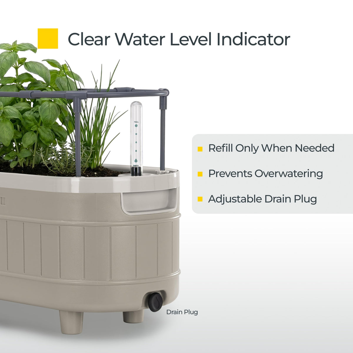 Permasteel Herb Garden Planter with Trellis Support, Self-Watering System with Water Level Indicator, Fits Multiple Herb Plants, for Basil, Flowers, Succulents, Indoor & Outdoor, Taupe