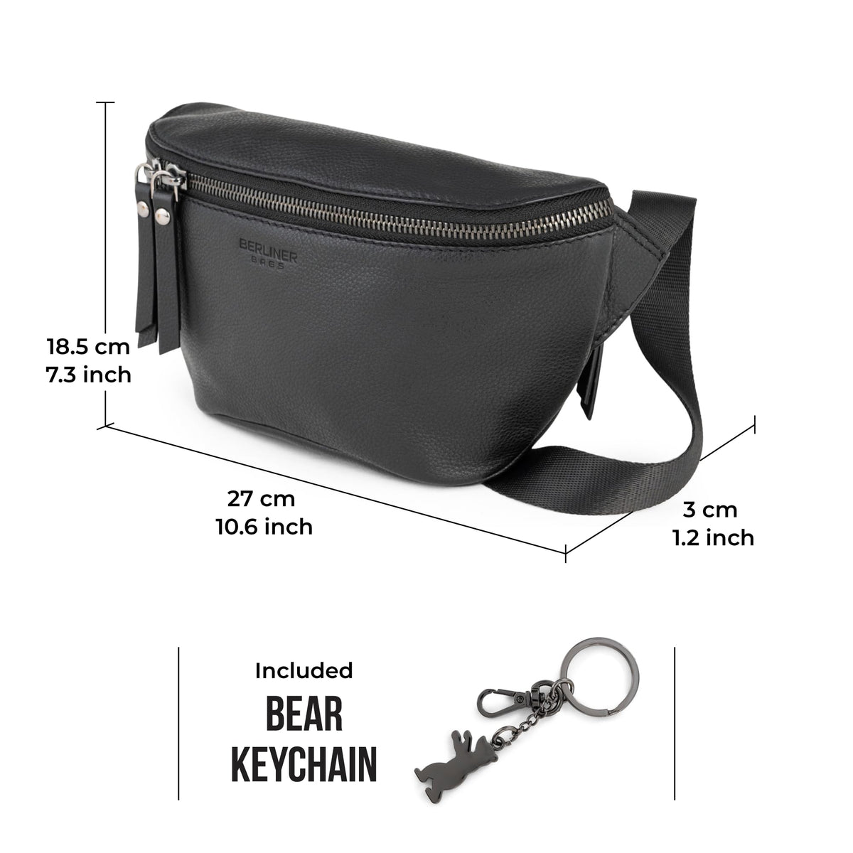 Berliner Bags Premium Genuine Leather Fanny Pack Noah, Belt Bag, Crossbody Sling Bag for Men and Women, Gift for Dad - Black