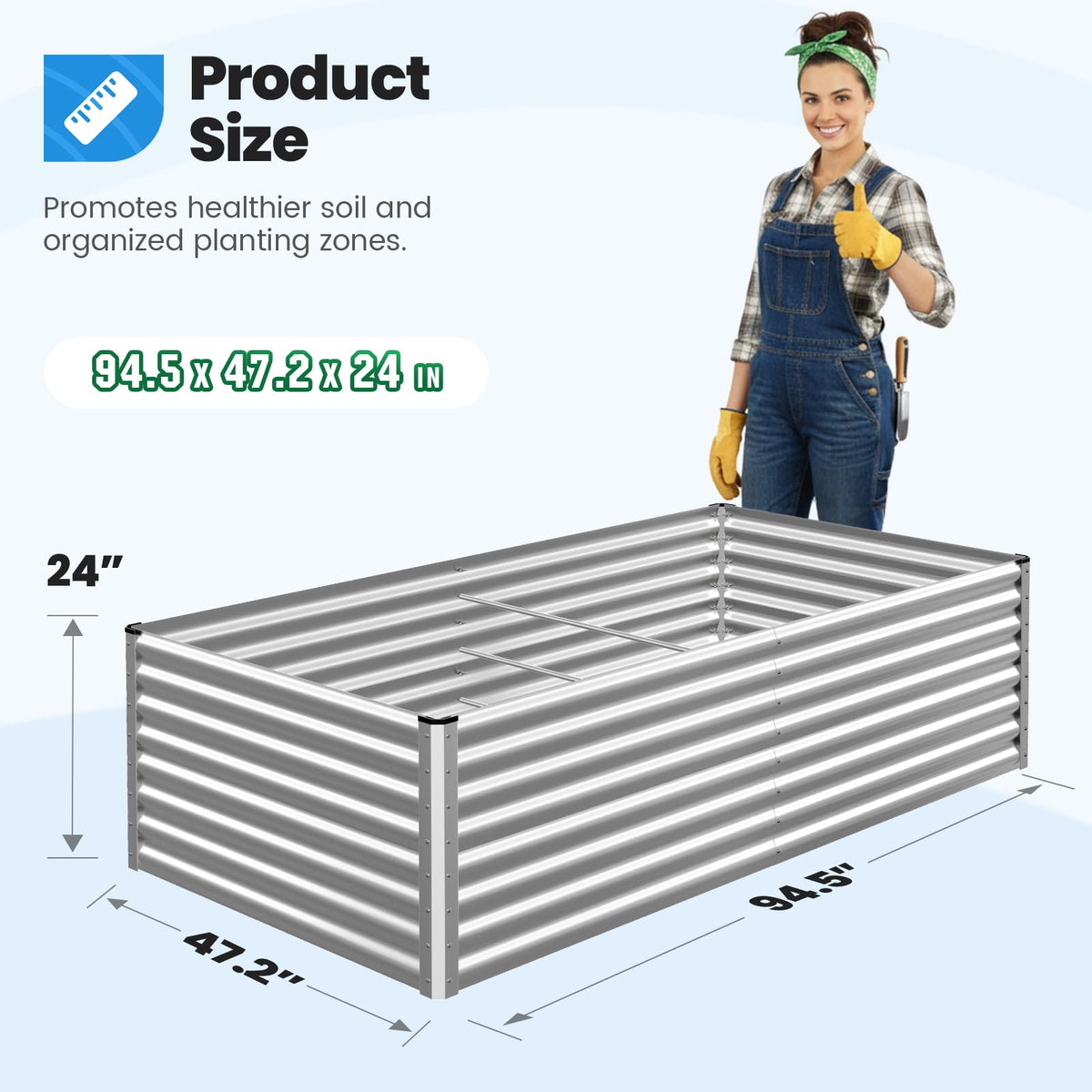 Quictent Galvanized Raised Garden Bed 8x4x2 Ft Tall Metal Planter Box for Vegetables Outdoor Bottomless for Backyard, 2 Tomato Cages Included, 22.04" Deep (Silver)