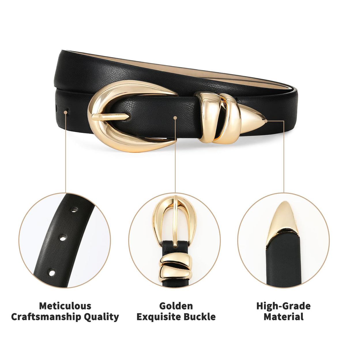 AI DEEBLUE Belts for Women – Fashion Womens Belts for Jeans Dresses Pants Chic Minimalist Black Belt