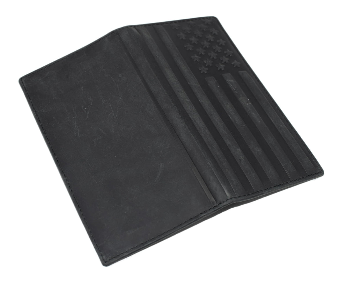 Genuine Leather Checkbook Cover For Men & Women Checkbook Holder Wallet RFID Blocking USA Series (USA Flag Black)