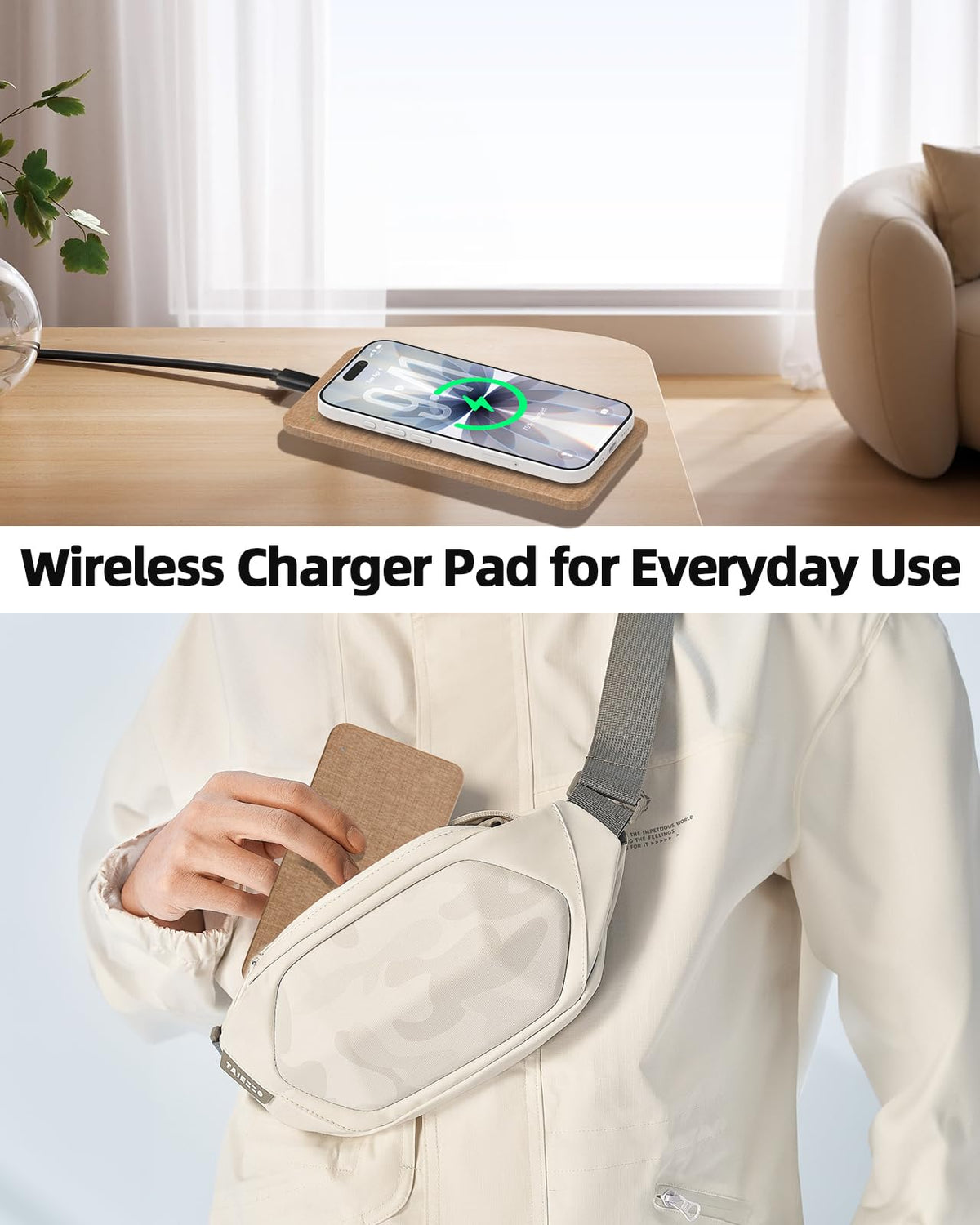 Valet Tray with Wireless Charger, Nightstand Organizer & Catchall Tray for Phone, Keys, Glasses and Accessories, Premium Linen, Stylish Desk & Bedside Storage Station