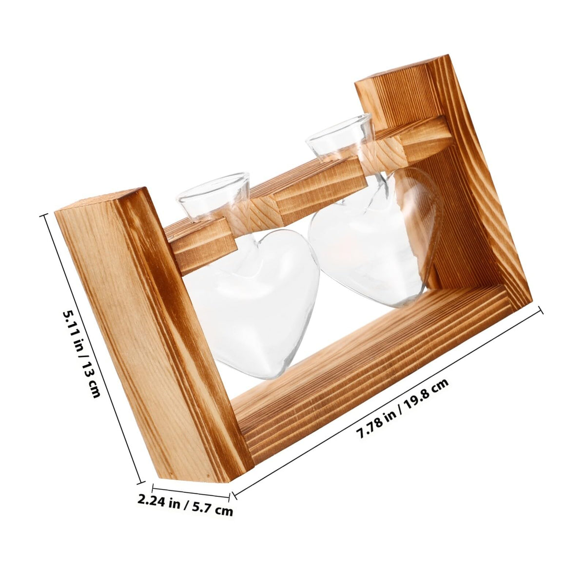 Healvian Heart-Shaped Glass Terrarium Vase with Wooden Stand, Hydroponic Planter for Indoor Plants, Desktop Home Decor, 2pcs Set with Retro Frame Packaging
