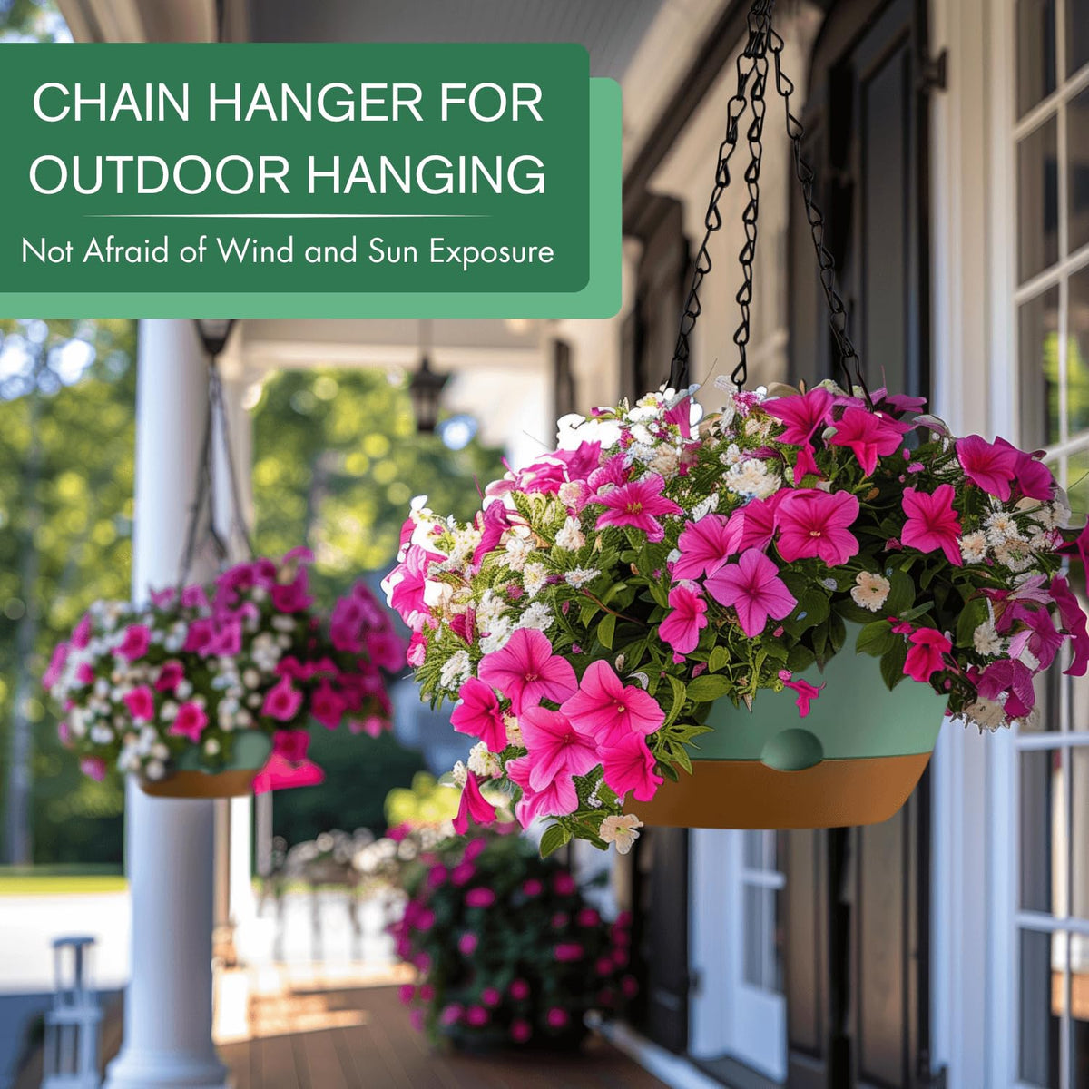 montresor Set of 2-10 Inch Hanging Planters and 5 Pack Green 5/5.5/6/6.5/7 Inch Self-Watering Pots Set