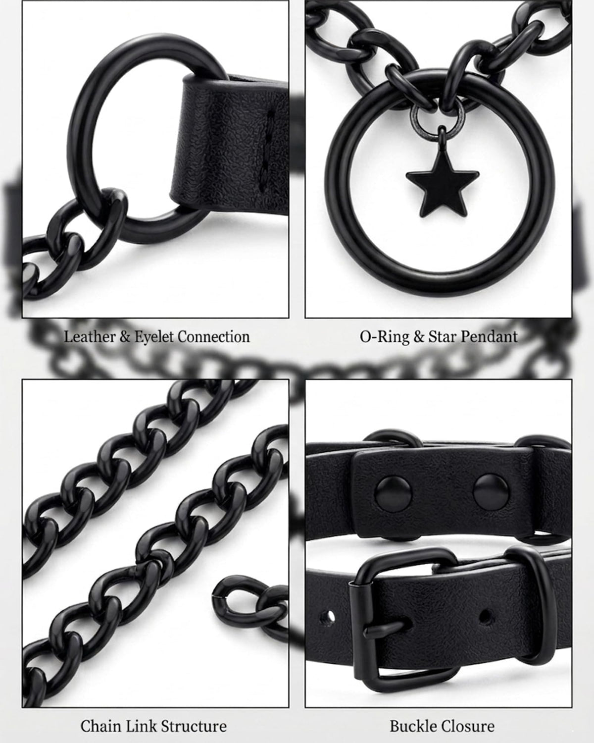 rgwtgkyh Black Gothic Star O-Ring Choker Necklace for Women Stainless Steel Leather Chain Punk Grunge Emo Alternative Statement Jewelry Gift