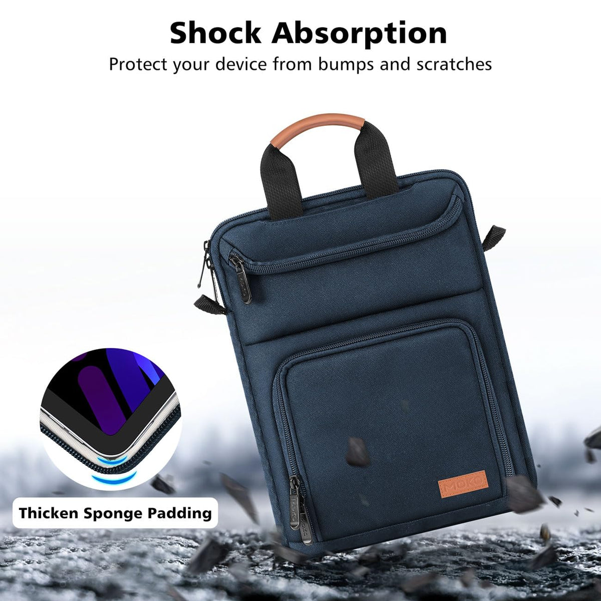 MoKo 9-11 Inch Tablet Sleeve Bag - Carrying Case Fits iPad Air, Pro 11, Tab S8/S9, with Shoulder Strap, Handle and Pockets, Indigo