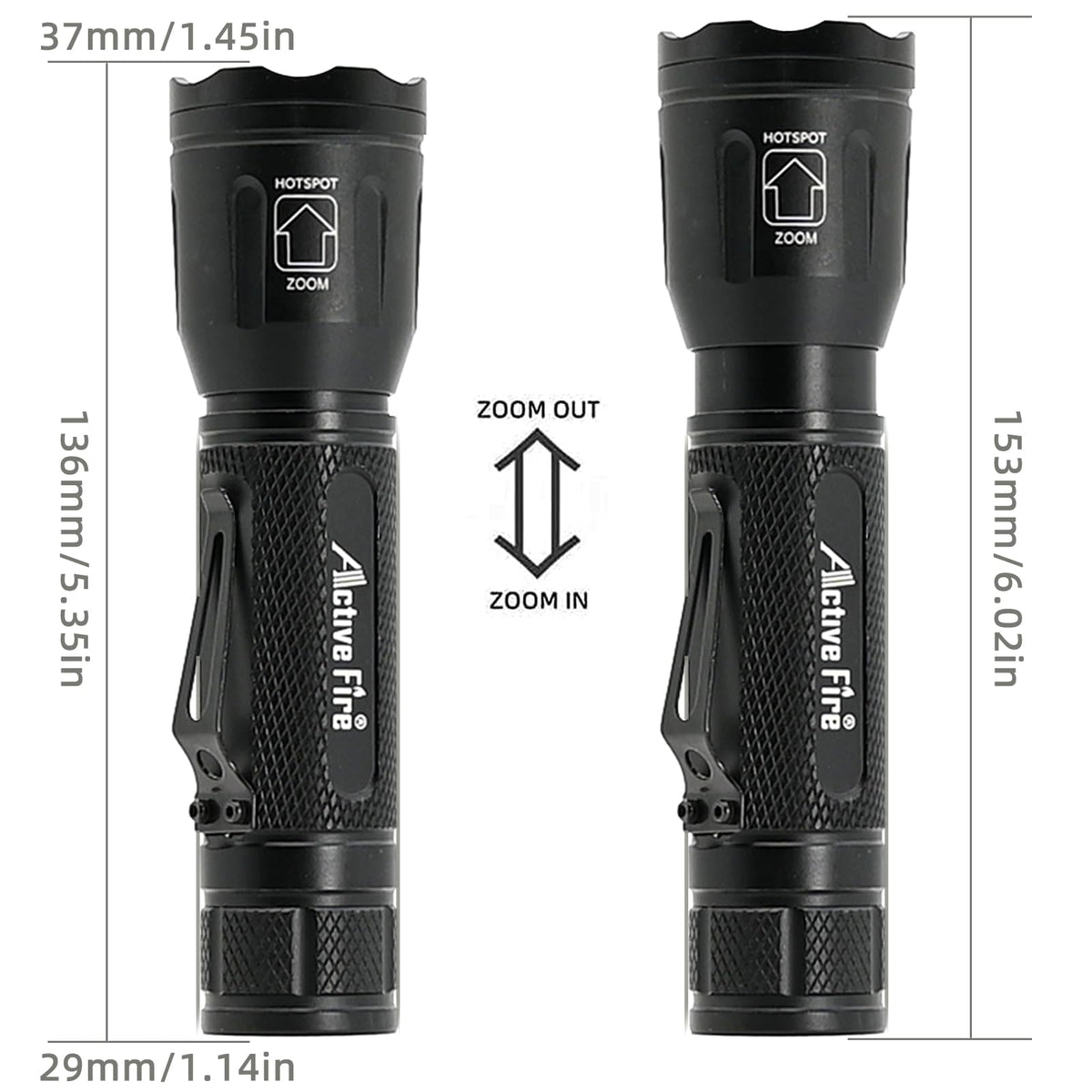 ACTIVEFIRE 4 in 1 Tactical Flashlight, RGB Zoomable Waterproof Torch, Model X32, Black