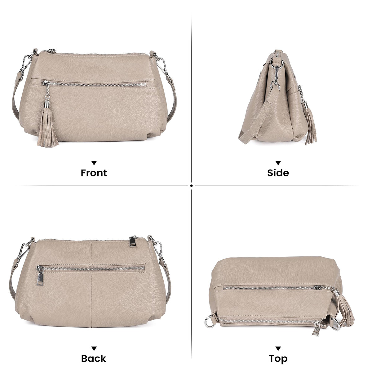 befen Soft Genuine Leather Crossbody Hobo Purses for Women, Women's Shoulder Bags Handbags with 2 Shoulder Straps Tassel