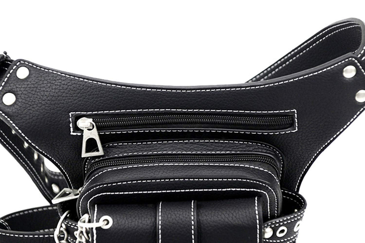 Steampunk Waist Bag Fanny Pack Fashion Gothic Leather Shoulder Crossbody Messenger Bags Thigh Leg Hip Holster Purse Travel Pouch Hiking Sport Chain Bags for Women Men