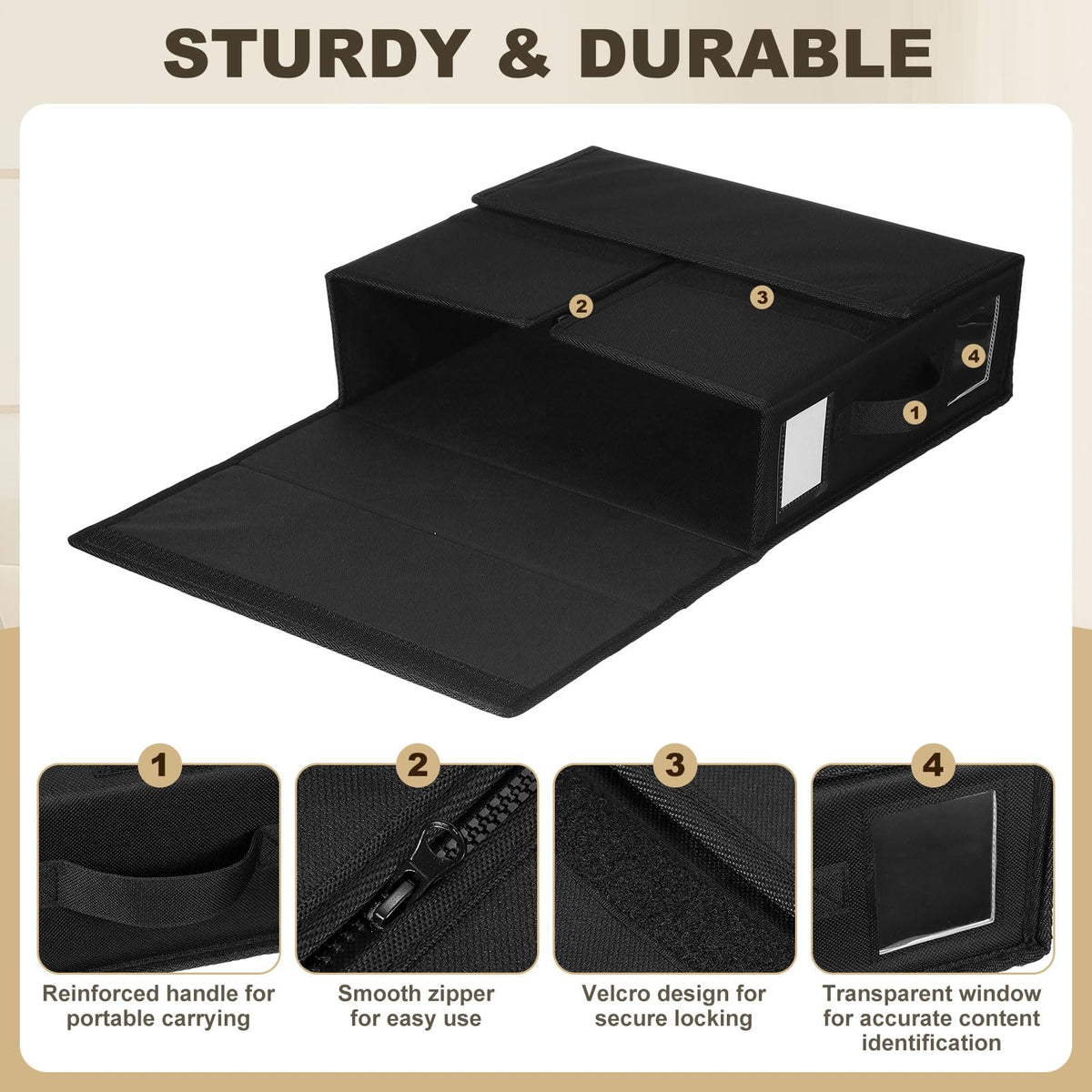 uxcell 4 Pack Bed Sheet Organizers and Storage with Handle, Foldable Bedding Duvet Cover Set Organizer Storage Closet and Under Bed Storage Containers, Black
