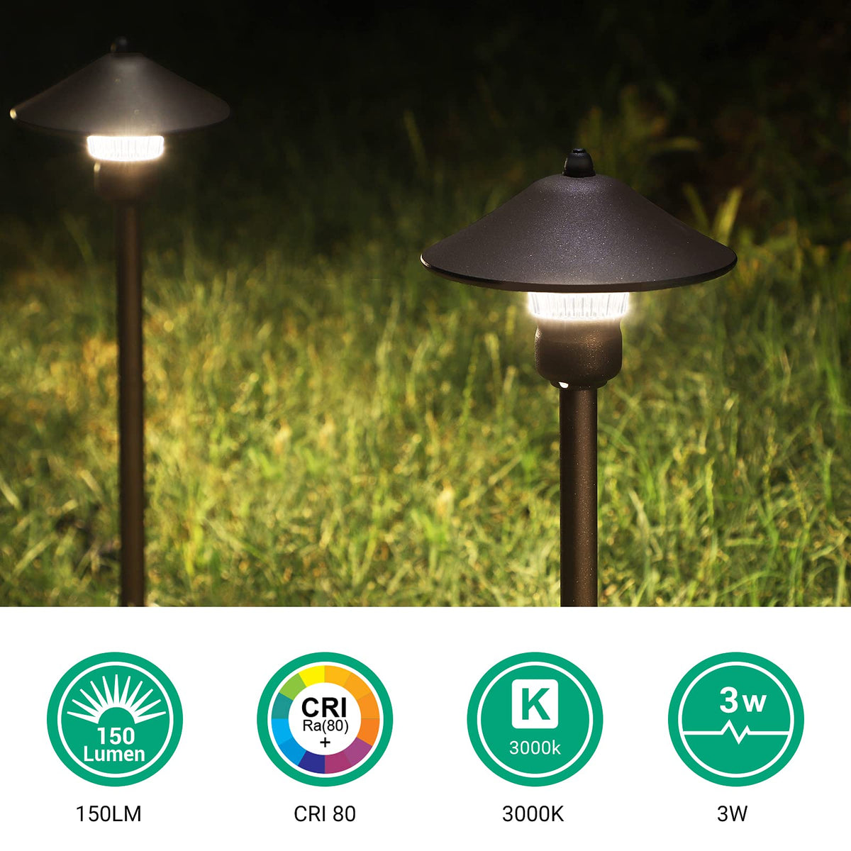 EDISHINE Low Voltage Landscape Lighting, 3W 150 LM, 3000K, Aluminum, Black, Model HGSL06A, Waterproof, Outdoor Pathway Lights