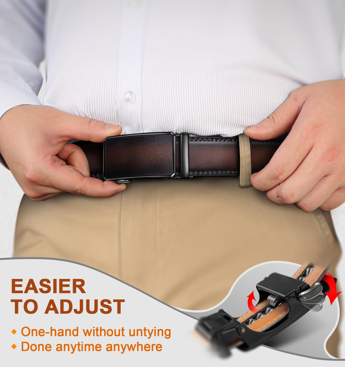 KEMISANT Men Belt 2 Pack, Leather Ratchet Belt Easy Click Slide For Men 1 3/8",Cut for Fit(Black/Deep Brown,32"-38" Waist Adjustable)