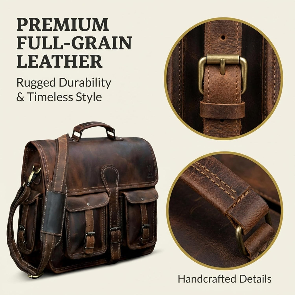 Leather Briefcase Work Bag for Men Women Dark Brown Crossbody Genuine Leather Satchel Office Bag for Men Women 18 Inch Computer Travel Messenger Laptop Shoulder Bag Cureo