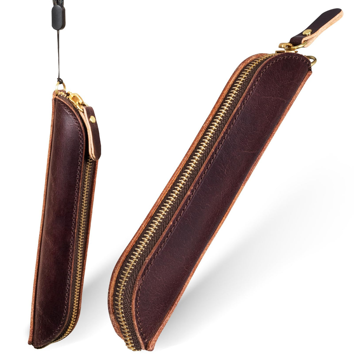 Gexmil Genuine Leather Pen Case, Full Grain Leather Mini Pencil Holder, Hand-made Stationery Bag for Work & Office, Vintage Style, Vegetable Tanned Leather
