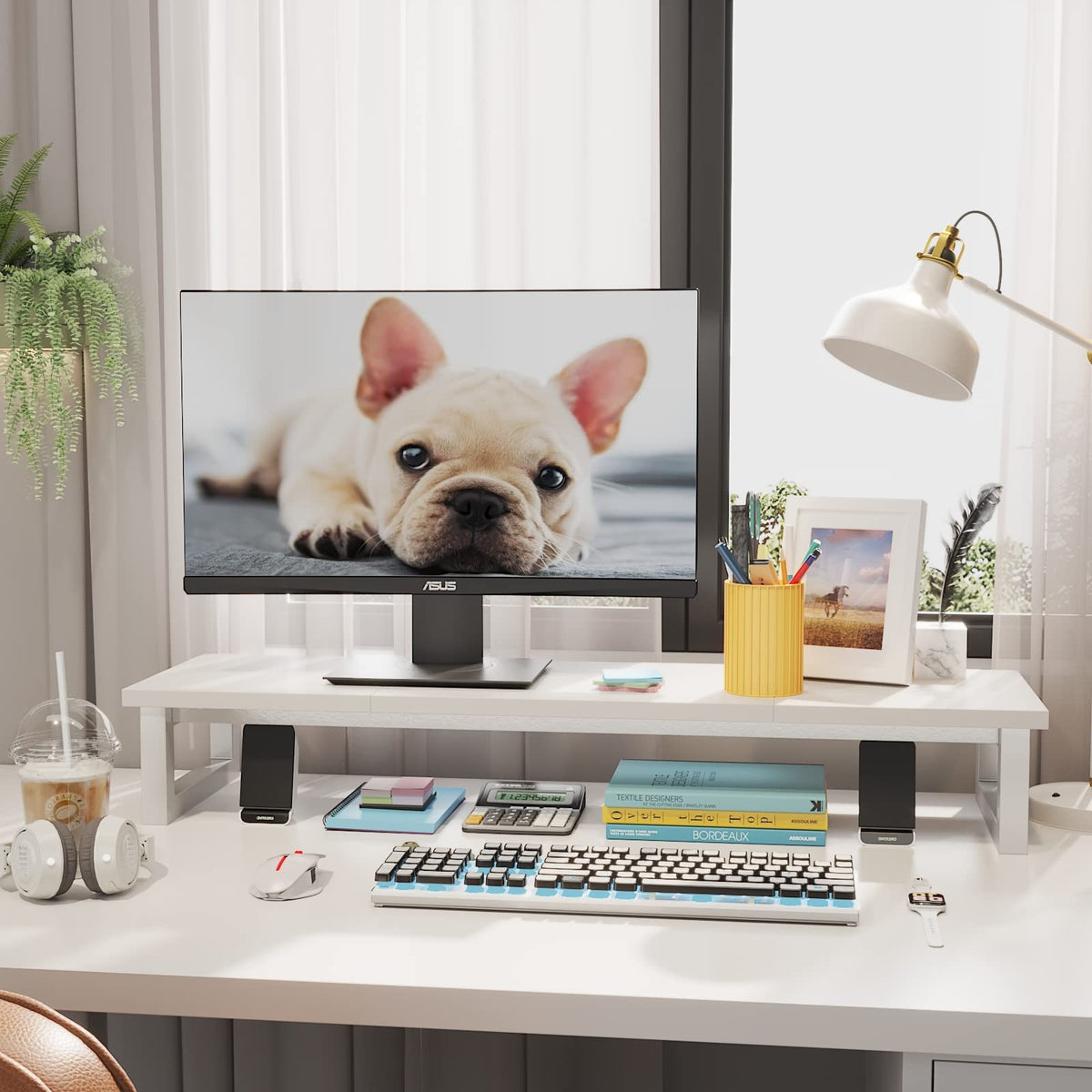 YAOHUOO Dual Monitor Stand Riser, 39Inch Large Monitor Stands for 2 Monitors, Computer Monitor Stand, Wooden Desktop Oraganizer Shelf for Office Desk Computer,Laptop,TV