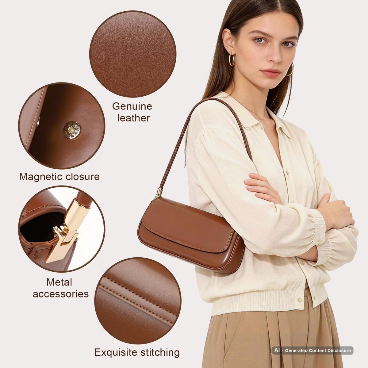 MoreFarther Leather Shoulder Bags for Women, Mini Cute Everyday Purses Trendy, Women's Hobo Handbags with Magnetic Closure (Black)