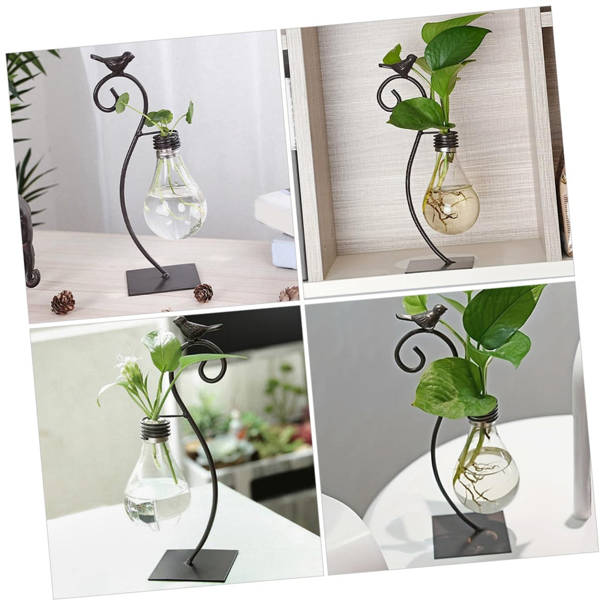 GALPADA Creative Hydroponic Glass Vase with Metal Stand, Small Tabletop Flower Vase Ornament for Home Decor and Plant Propagation, Contemporary Glass Terrarium Planter