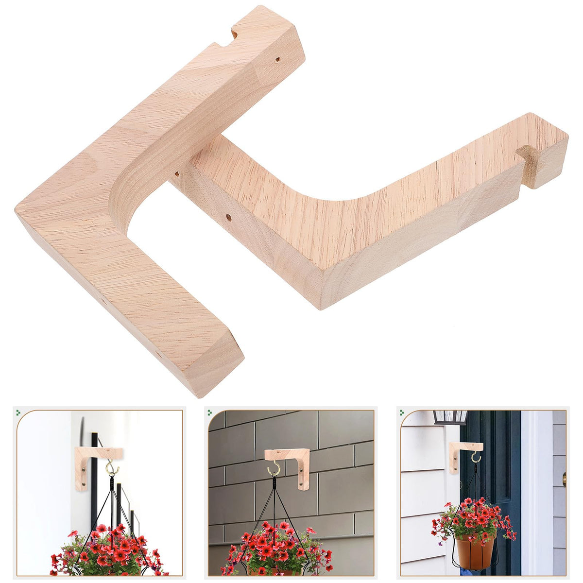FENICAL 2pcs Wooden Plant Hangers Heavy-Duty Wall Hooks for Indoor and Outdoor Hanging Plants Natural Wood Hanging Bracket Supports Flowerpots Ceiling and Wall Mounted