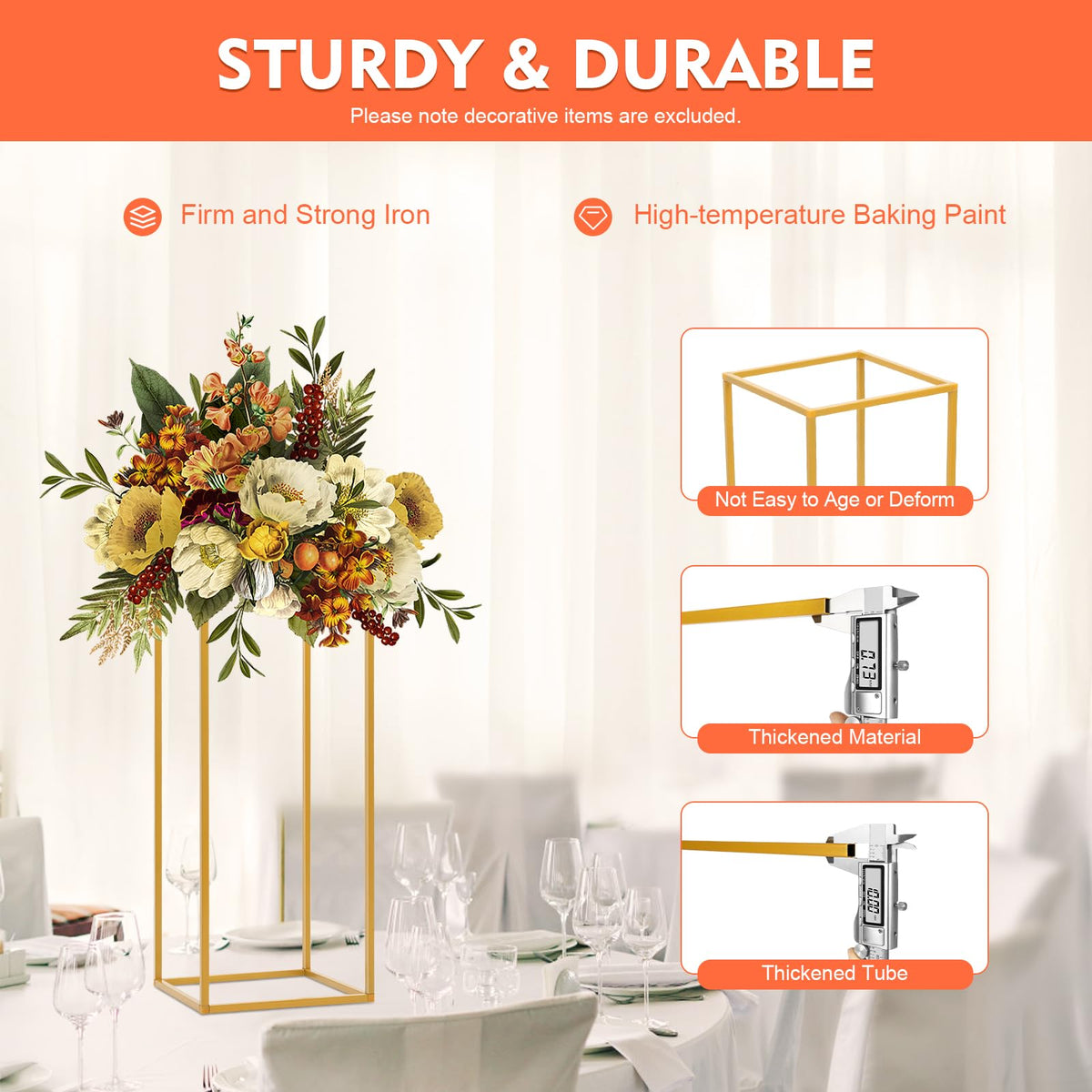 Kangten 10pcs Wedding Flower Stand Column - Geometric Metal Gold Centerpieces Vase for Tables - Rectangular Flower Display Rack for Valentine's Day Wedding Party Table Decoration Supply