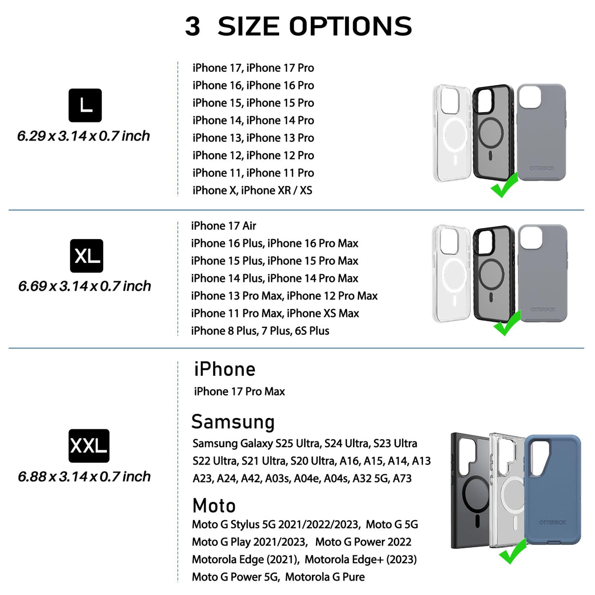 ykooe Rugged Nylon Holster Compatible with iPhone 17 16 15 14 13 12 & Pro Models, Galaxy S25, S24, S23, S22,S21 Cell Phone Belt Holder for Men, Black - L