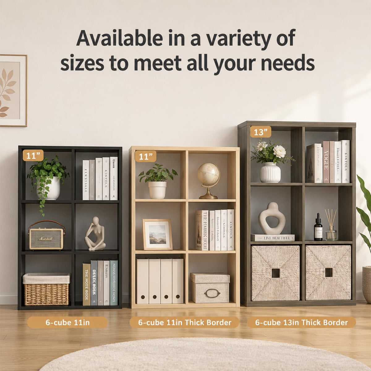 Endearing Limons【2026 Wooden 3 Cube Shelf Storage Organizer with Anti-Tipping Kits + Reversible Open Back Solid Panel Bookcase (11 x 11 Unit Cell White)